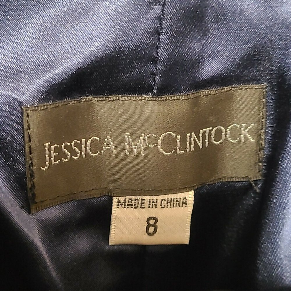 Jessica McClintock Vintage Dress Taffeta Faux Wrap with Florette Blue Size 8 EUC - Picture 10 of 10
